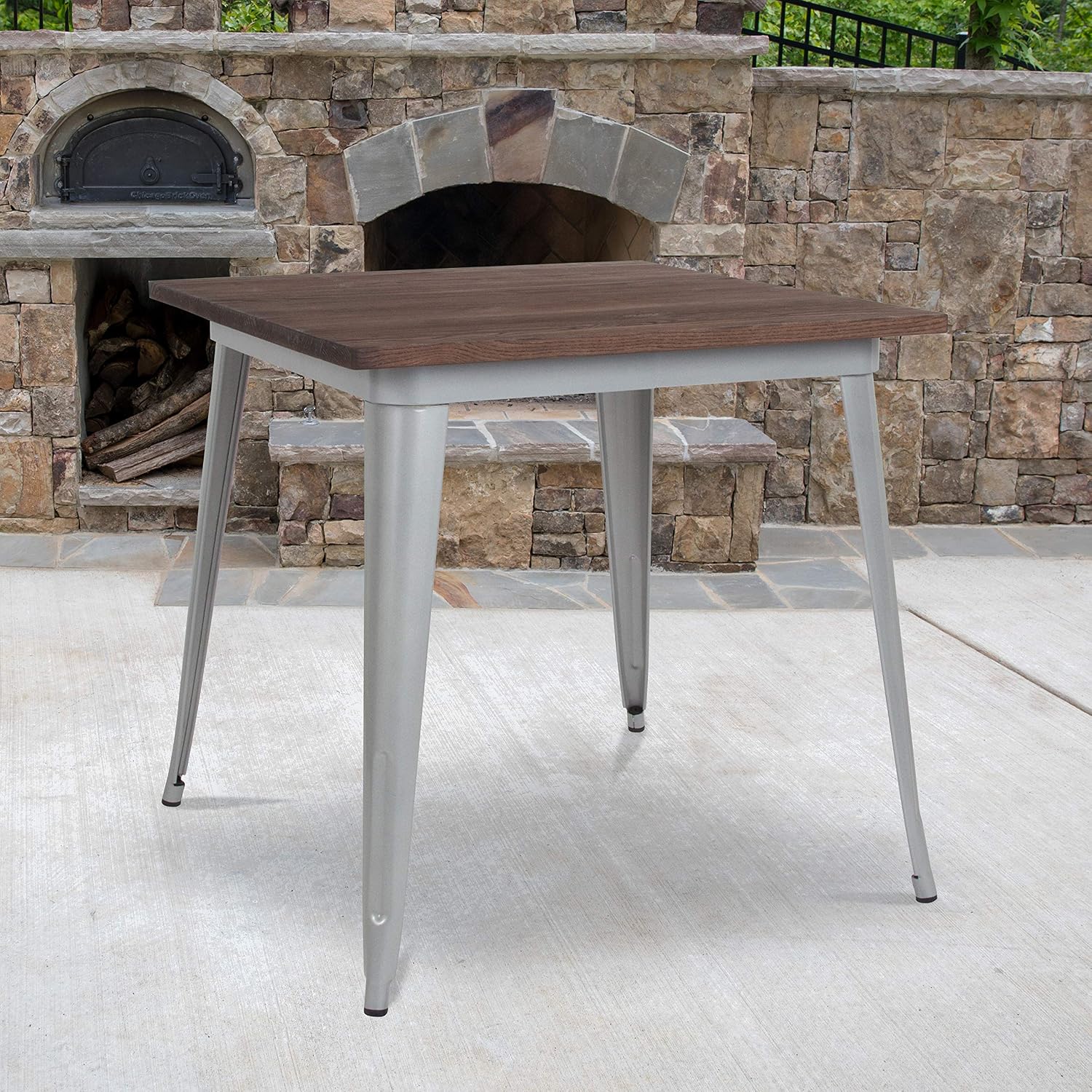 Flash Furniture Toby 31.5" Square Black Metal Indoor Table with Walnut Rustic Wood Top