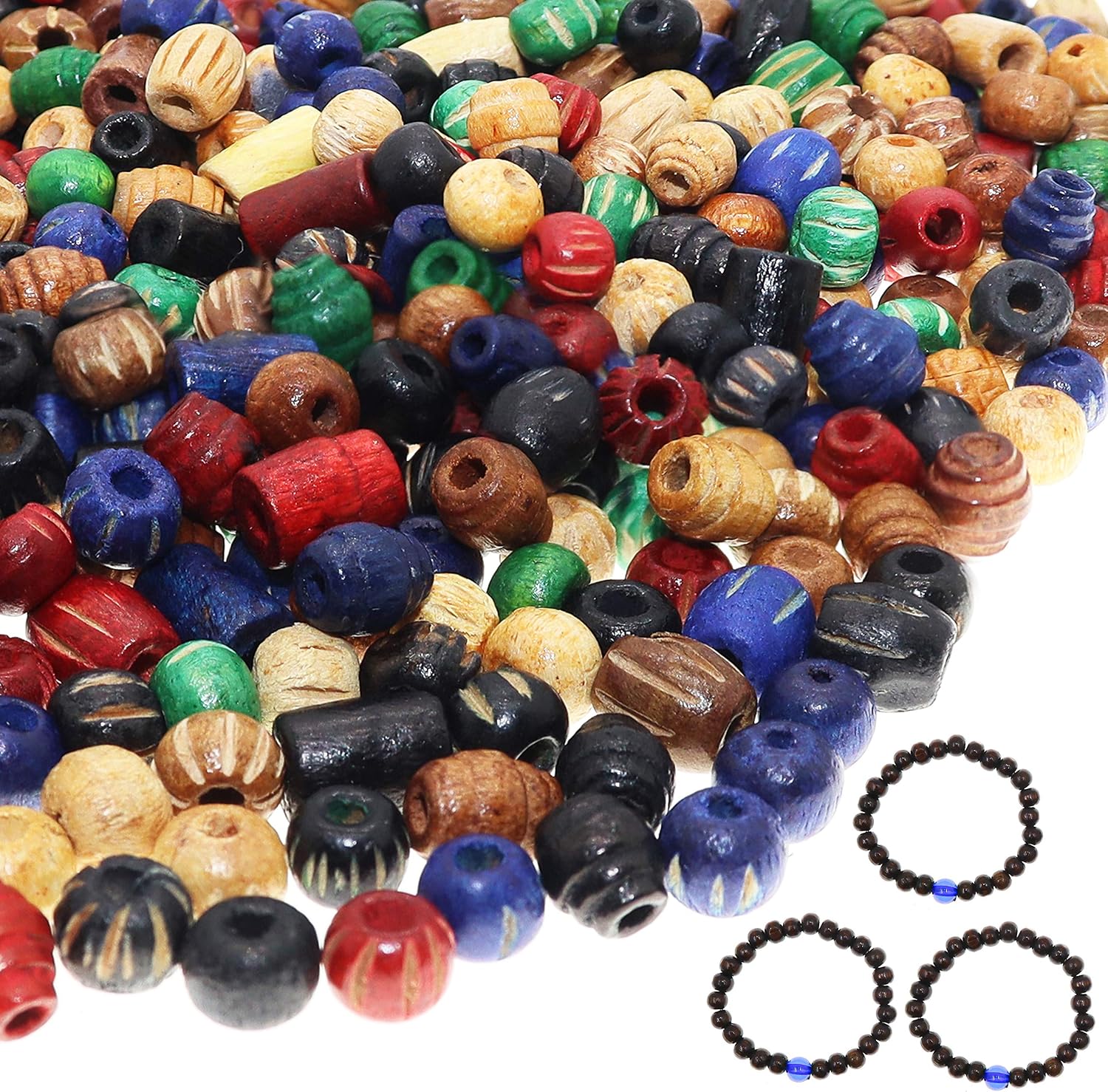 Fun-Weevz 1500 PCS Wooden Beads for Jewelry Making Adults, Assorted African Beads, Macrame Supplies Round Beads, Craft Wood Bead Kit for Bracelets and Necklace Jewelry, 3 Stretch Beaded Bracelet Pack