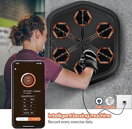 Miniatura 4 de ONEPUNCH Máquina de boxeo inteligente montada en la pared, máquina electrónica de música de boxeo con luz ajustable, máquina de perforación de