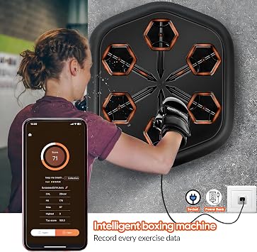 ONEPUNCH Smart Boxing Machine Wall Mounted, Electronic Boxing Music Machine with Adjustable Light, Music Punching Machine with Boxing Gloves, 600+ Songs/Larger Panel for Home Exercise & Stress Relea