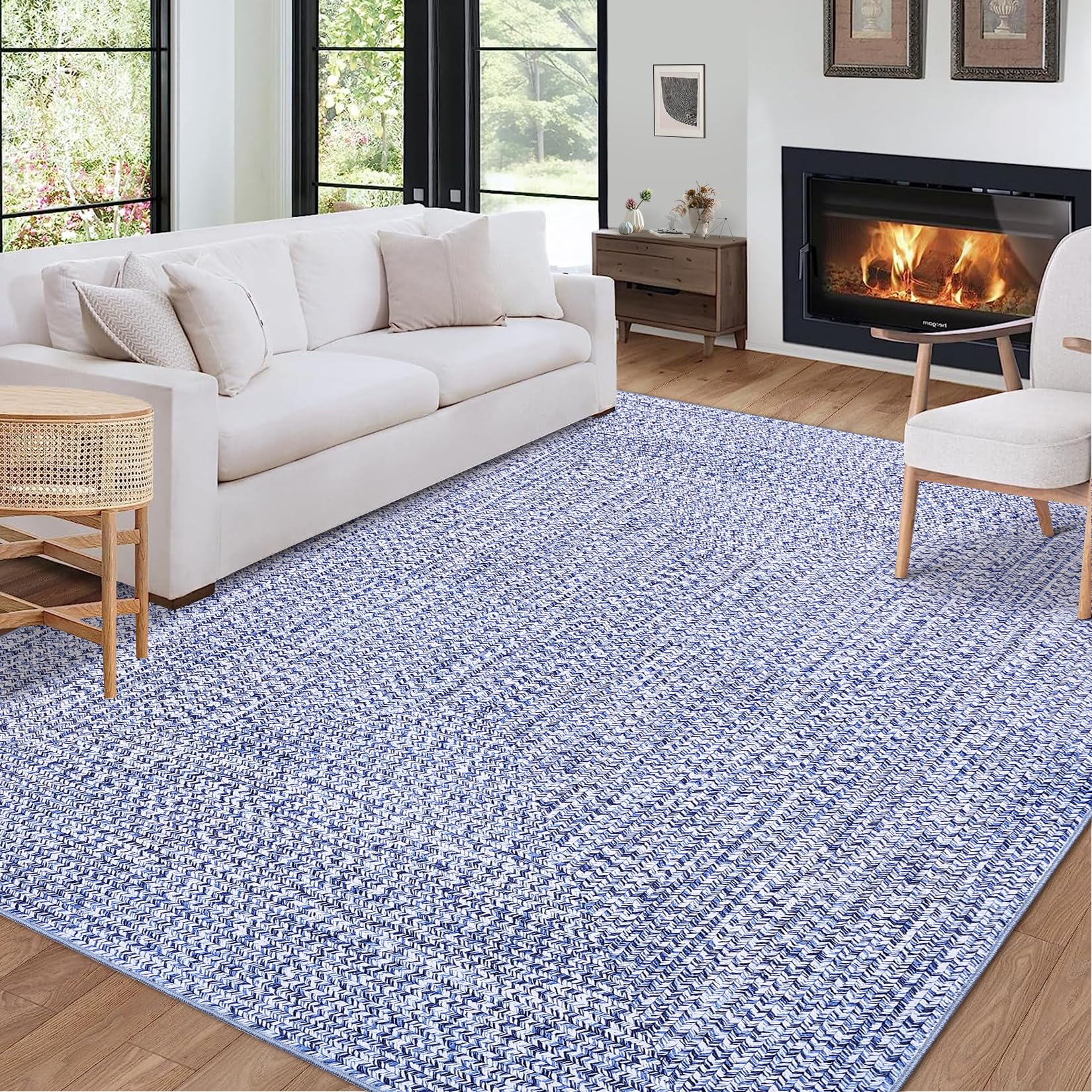 LUXLOOM Washable Rug 9x12 Area Rug for Bedroom Printed Braided Modern Living Room Rug Soft Large Area Rug Non Slip Throw Rugs Stain Resistant Carpet