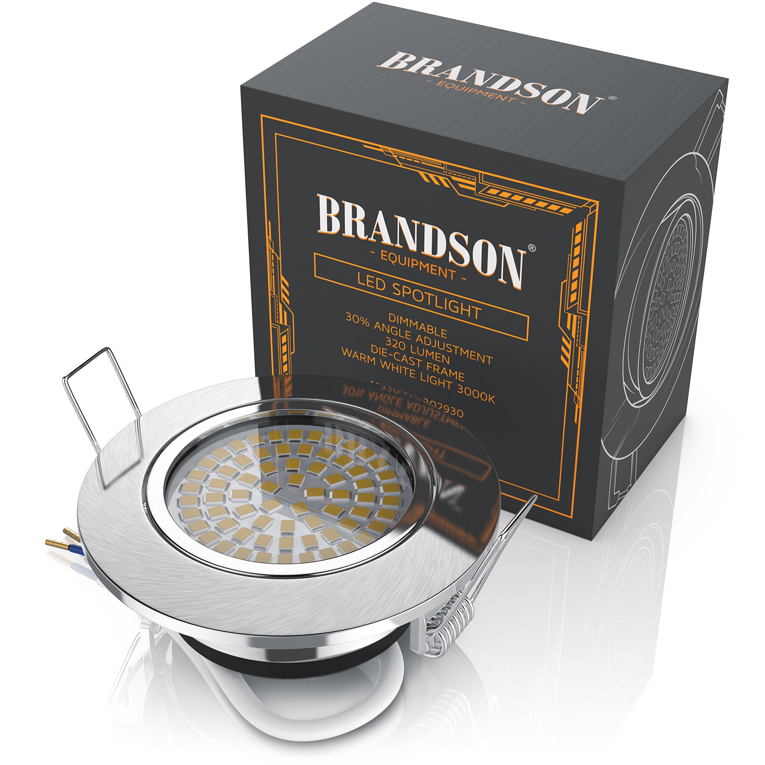 Brandson - 12x LED Deckenspot dimmbar und schwenkbar - Ultra Flache Spots Einbauleuchte - Einbauspot Deckenstrahler - Slim Aluminium Rahmen Edelstahl Optik - Abstrahlwinkel 120 Grad - 230V