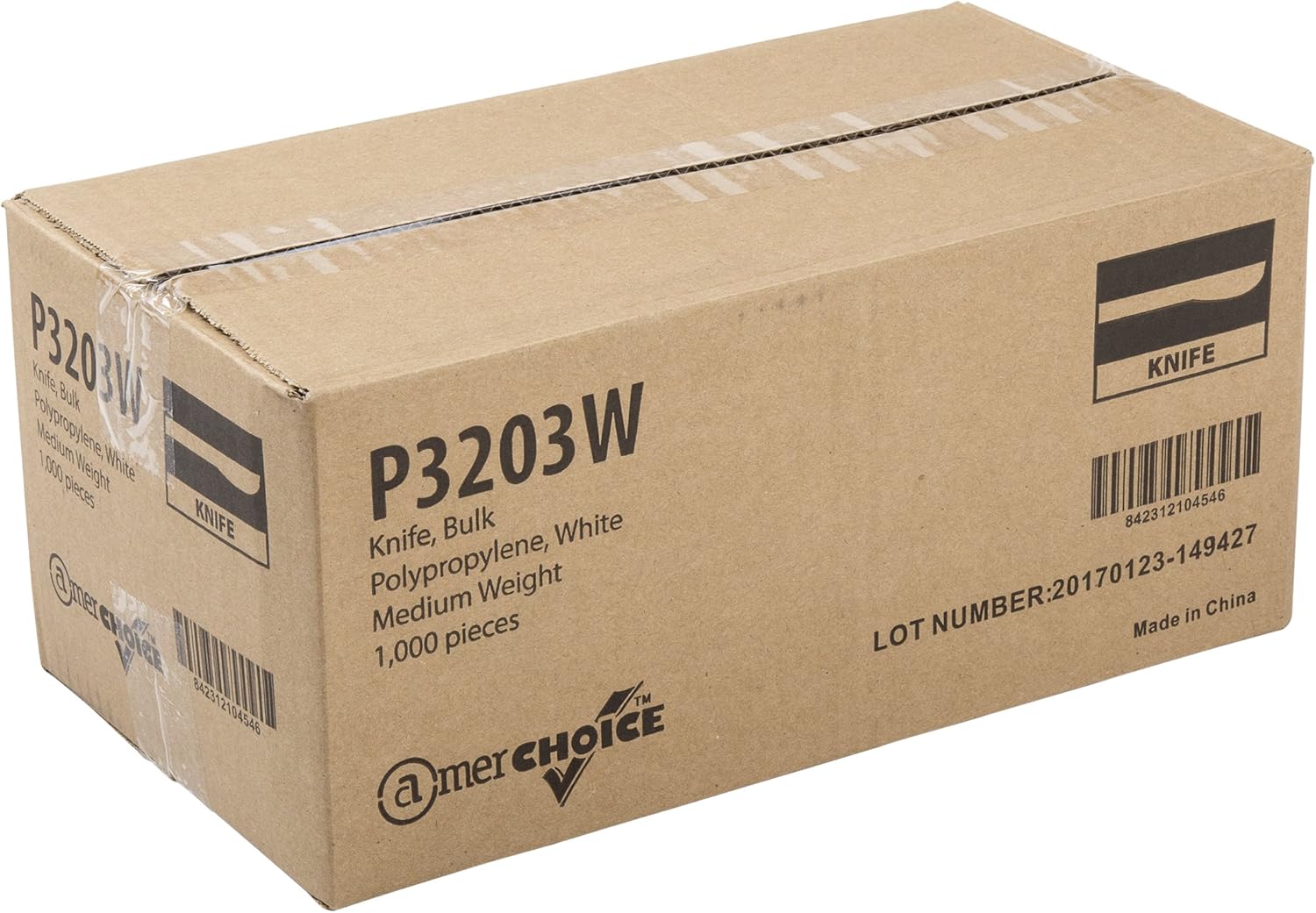 AmerCare Medium Weight Unwrapped and Disposable White Knives, Case of 1000