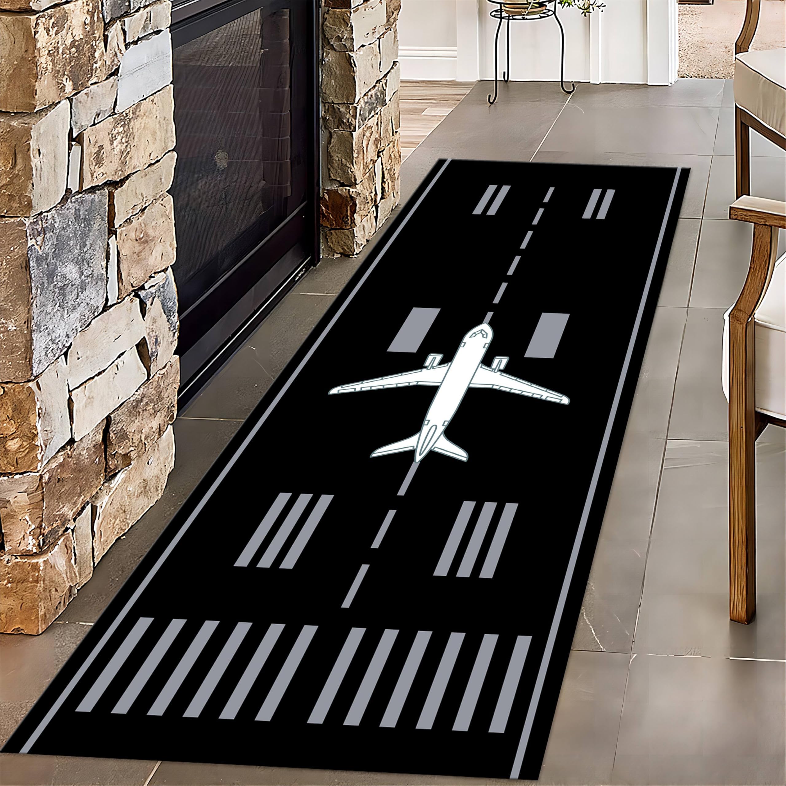 Airport Long Hallway Rug Runners, 60x150cm, Airplane Take-Off Runway Children Carpet, Home Decor Shed Resistant Easy Clean Rugs, Washable Durable Non Slip Mat for Nursery Family