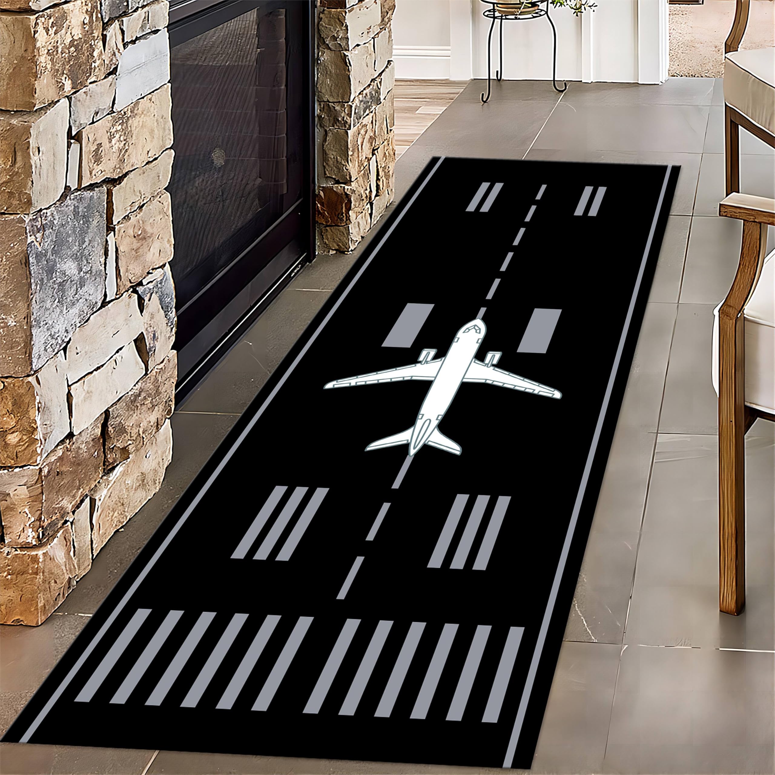 Tapis de couloir 80x300cm résistant et durable avec motif avion haute définition