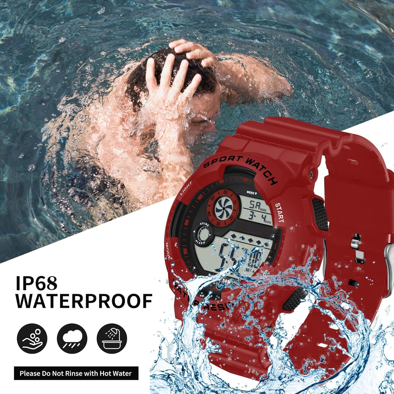 findtime Digital Watch Womens Sport Waterproof White Wrist Watches for Women with Alarm Stopwatch Hourly Chime LED Display 12H/24H Calendar - Image 4