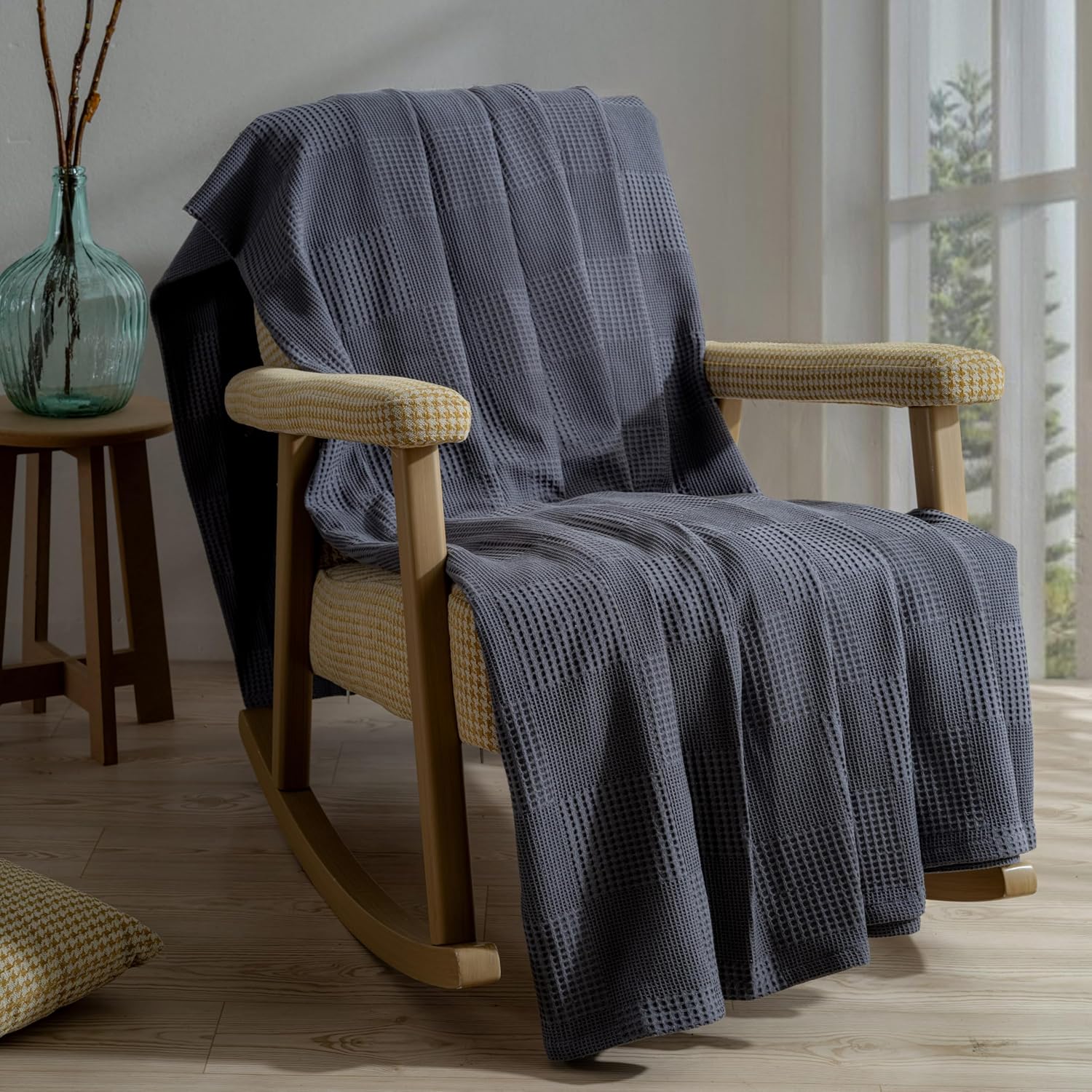 100% Turkish Cotton Blanket Twin Size Waffle Weave Blankets, Made in Turkiye, Light Airy Throw Bedspread (Dark Gray, Twin Size Blanket 70 x 90 inch)