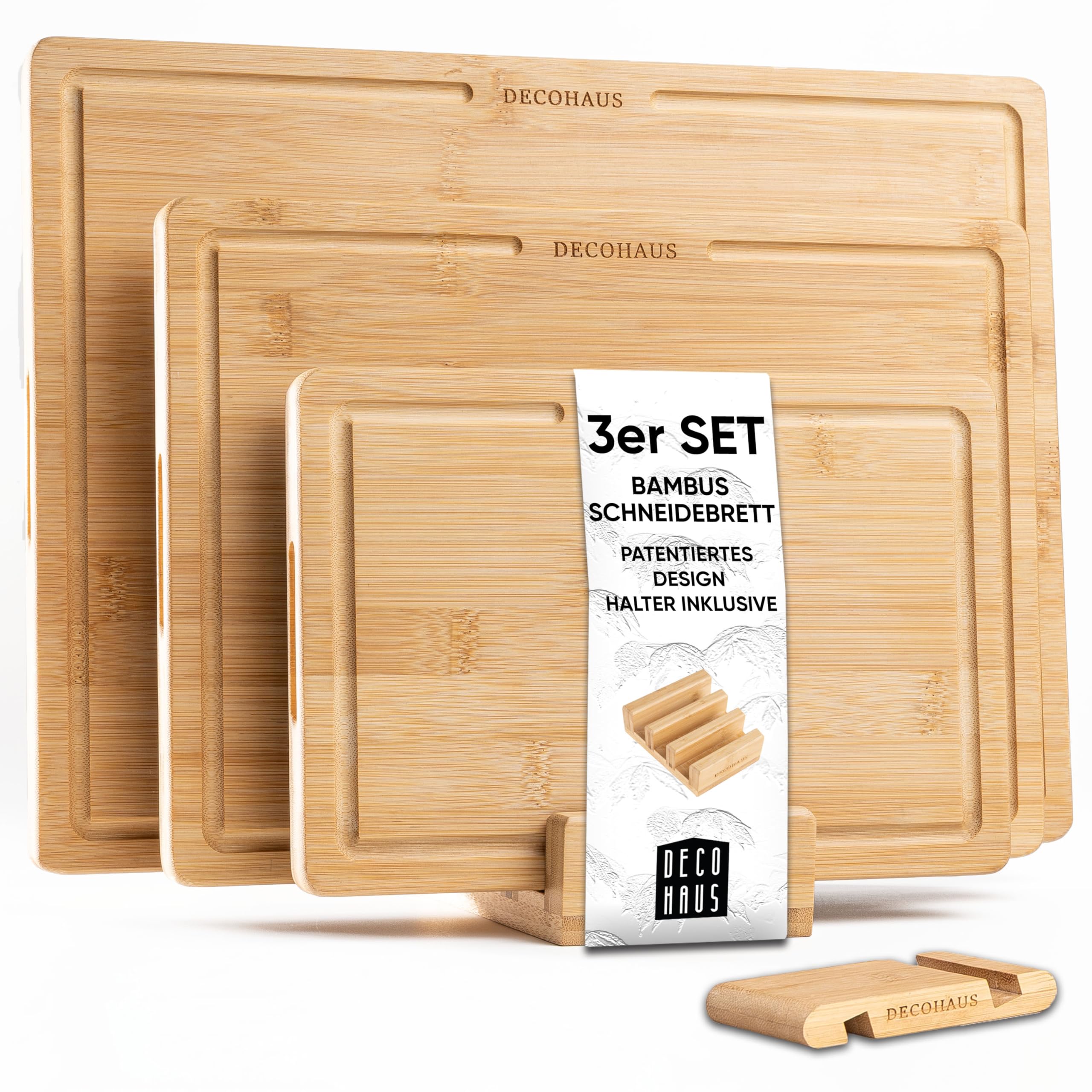 Deco haus Schneidebrett Holz 3er Set aus Robustem Bambus [2cm DICKE] -  Schneidebretter mit Saftrille - Holzbrett Kche 40x30, 33x24, 26x18 -  Holzbretter - Wooden Cutting board set - Holzschneidebrett : Amazon.de:  Kche, Haushalt & Wohnen