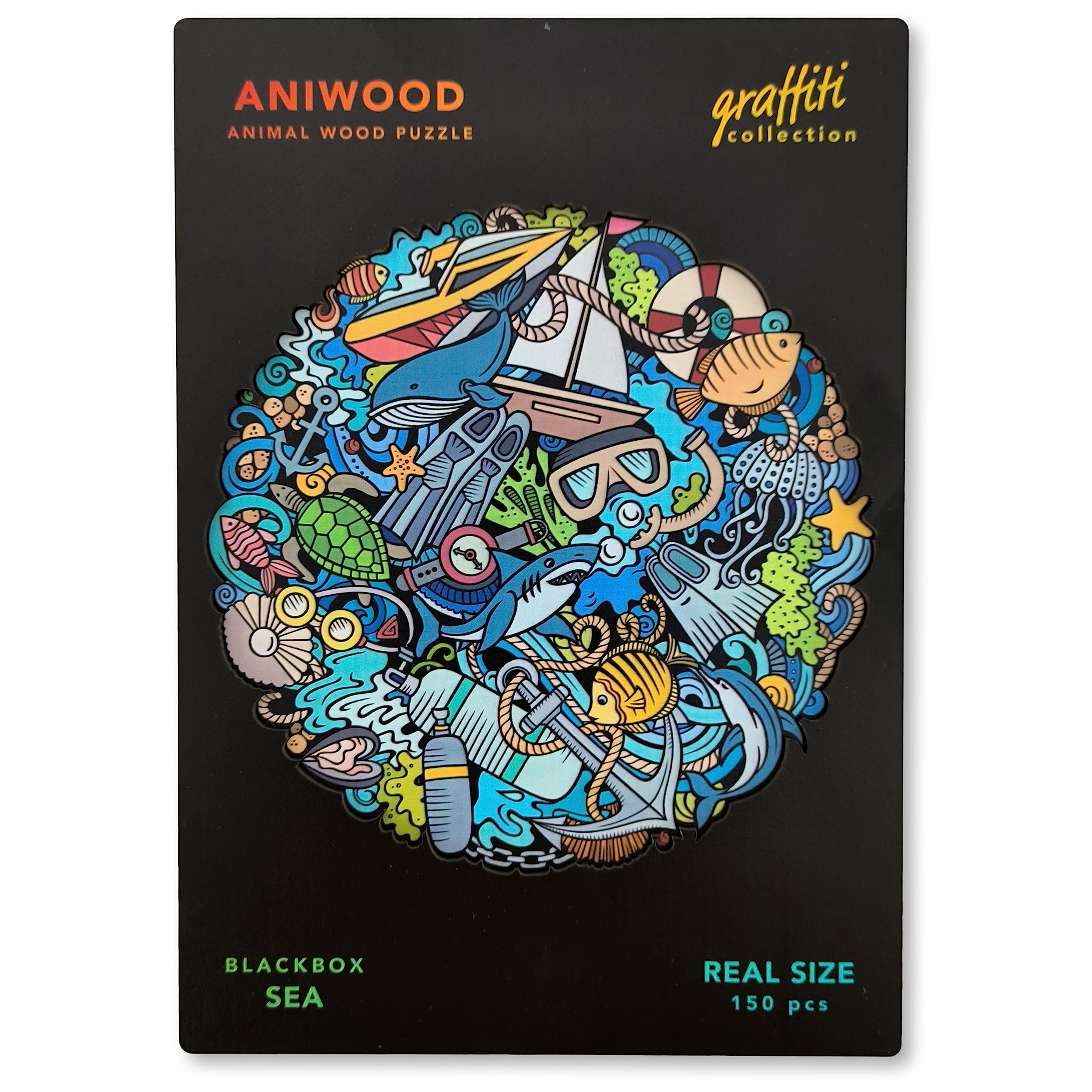 ANIWOOD Puzzle de Madera de Animales. Tapa troquelada, Caja a tamaño Real del Puzzle. 3 Modos de dificultad, Elemento Decorativo. Piezas únicas Originales de Animales (Medium, Caballito de Mar) — view 29