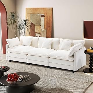 113.4" Modular Sectional Sofa,Cloud Couch for Living Room, Modern Deep Seat Sofa 3 Seater Chenille Fabric Comfy Couches with Throw Pillows for Apartment
