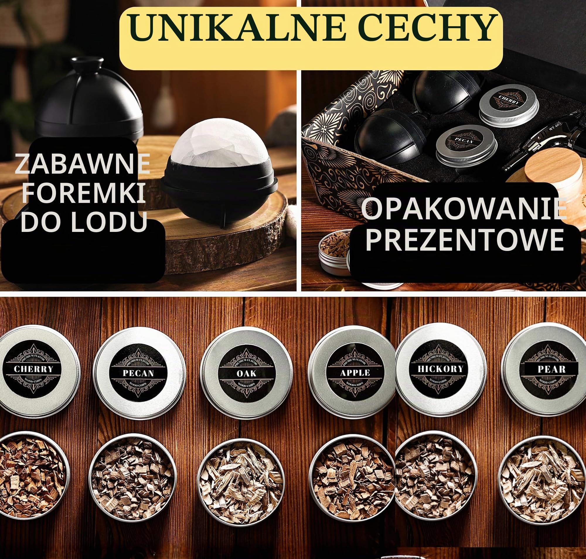 Zestaw do palenia koktajli – wędzarnia whisky, burbona, palacz do napojów z latarką, niestandardowa góra, 2 foremki do lodów, 4 smaki, drewniane chipsy, palacze do napojów whisky, zestaw do palenia