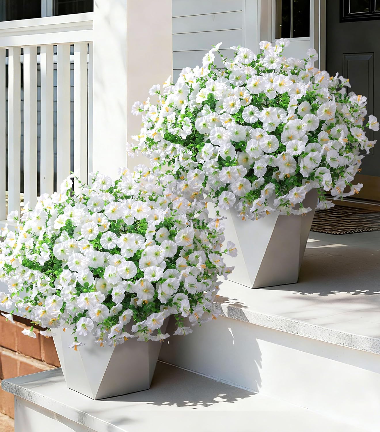Ivydale 24 Bundles Artificial Flowers for Outdoors Spring Outside Decoration, Faux Silk Petunias White Fake Flowers Bulk Realistic UV Resistant Plants for Outdoor Planters Porch Patio Garden Yard Home