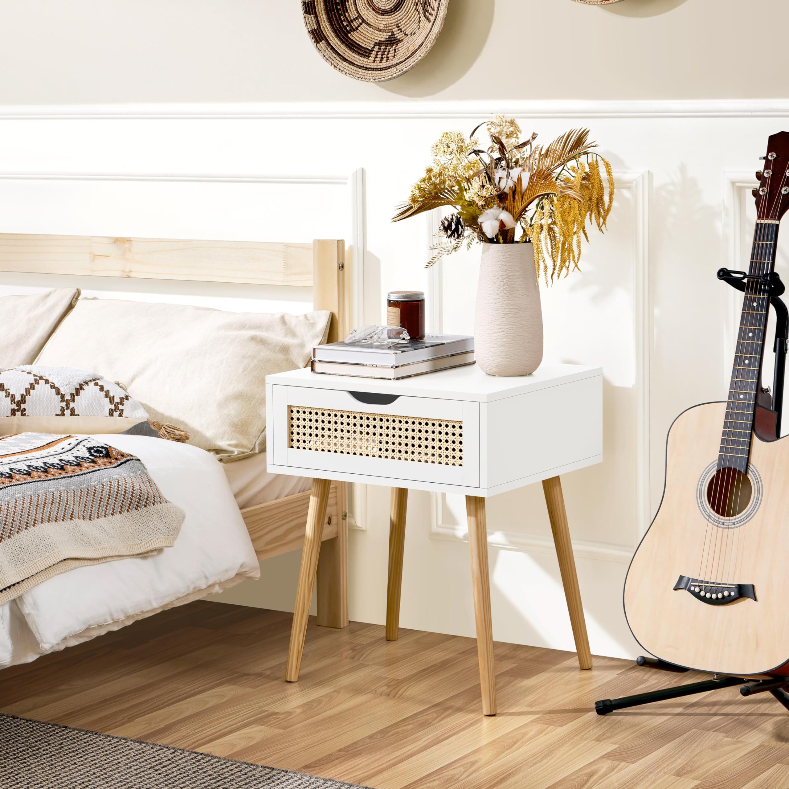 Comodino Yaheetech Con Cassetto - Dimensioni 48,5x41x57,5 Cm, Gambe In Legno Massello, Colore Marrone Chiaro, Per Camera E Salotto