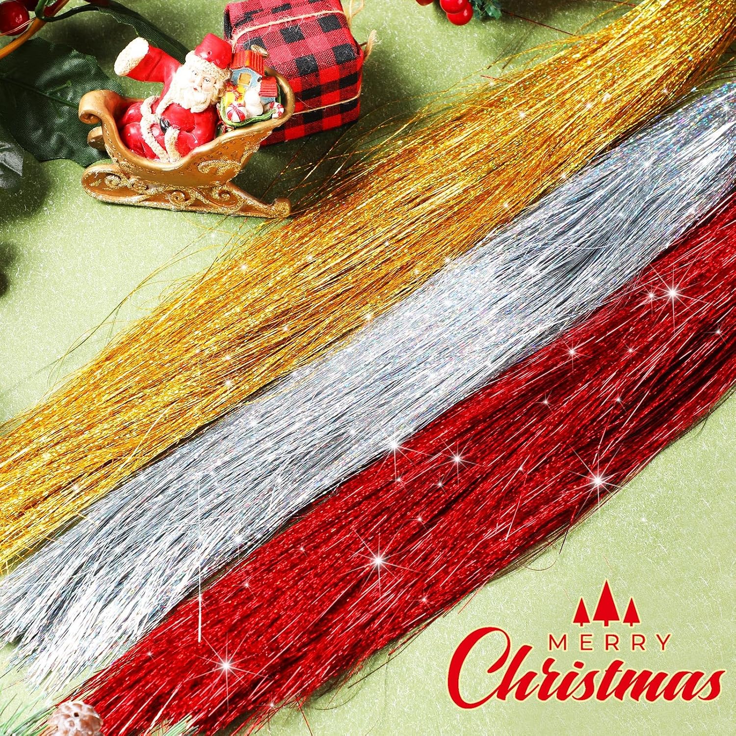 12000 Christmas Icicle Tinsel Gold Red Silver Tinsel for Christmas Tree 19.6" Foil Fringes Shiny Strand Icicle for Holiday Decor Birthday Supplies