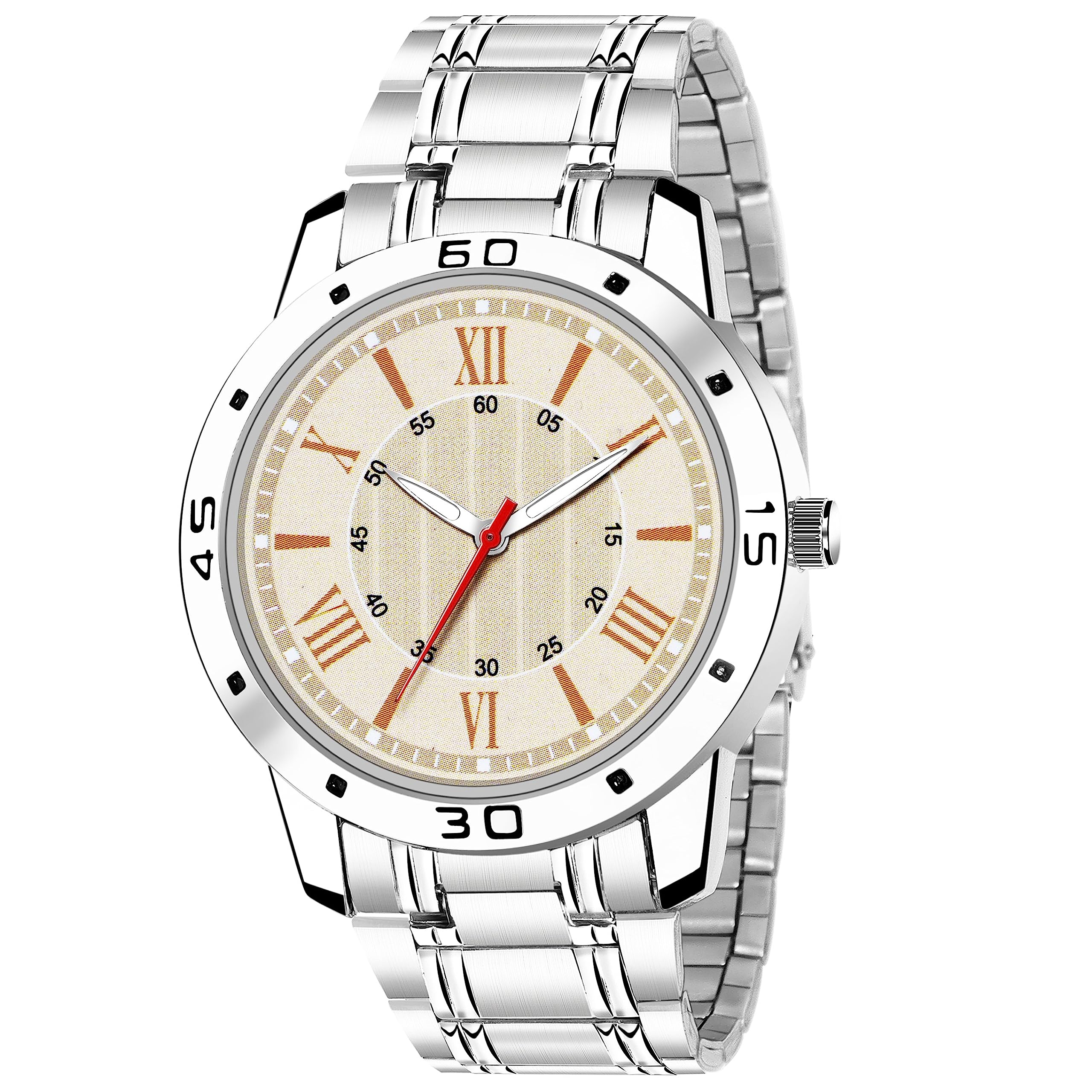 SATNAM ARTMen's Stainless Steel Bezel Claspy Buckle Stainless Steel Case Analogue Watch-Pack of 1 [S-C-1098_Silver]