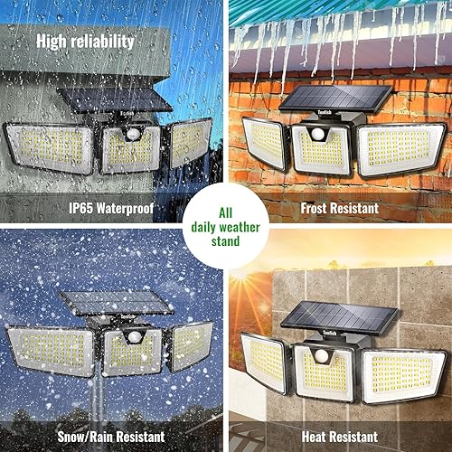 Miniatura 5 de Luces solares para exteriores con 3 modos de control remoto, IP65, impermeables, superbrillantes, luces de seguridad LED con sensor de movimiento,