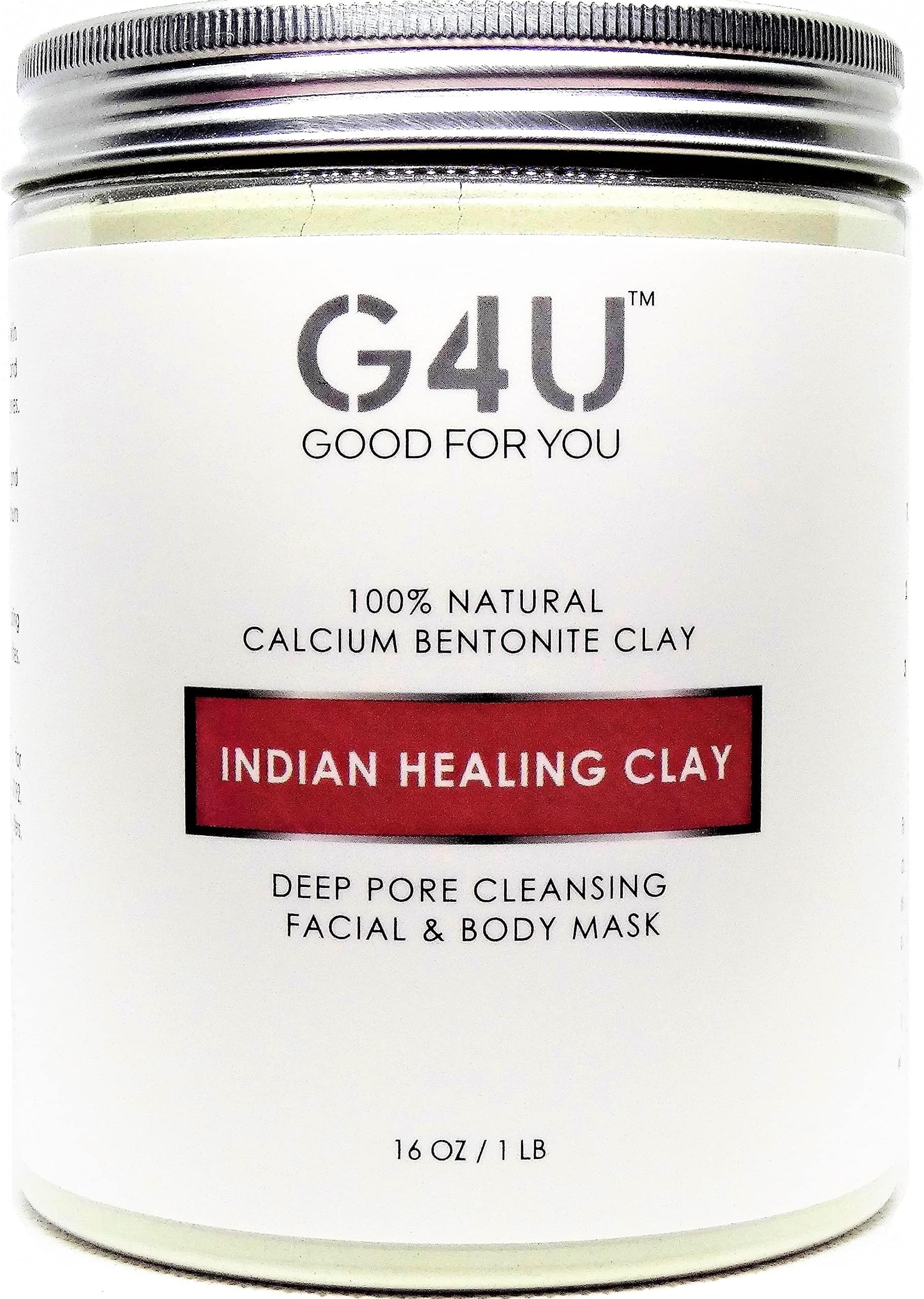 Indian Healing Clay Calcium Bentonite Facial and Body Clay Mask for Deep Pore Cleansing For Women and Men. For Home, Spas and Salons. Large 1 lb (16 oz.) pack.