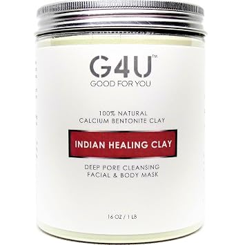 G4U Indian Healing Clay Calcium Bentonite Facial and Body Clay Mask for Deep Pore Cleansing For Women and Men. For Home, Spas and Salons. Large 1 lb 16 oz. pack.