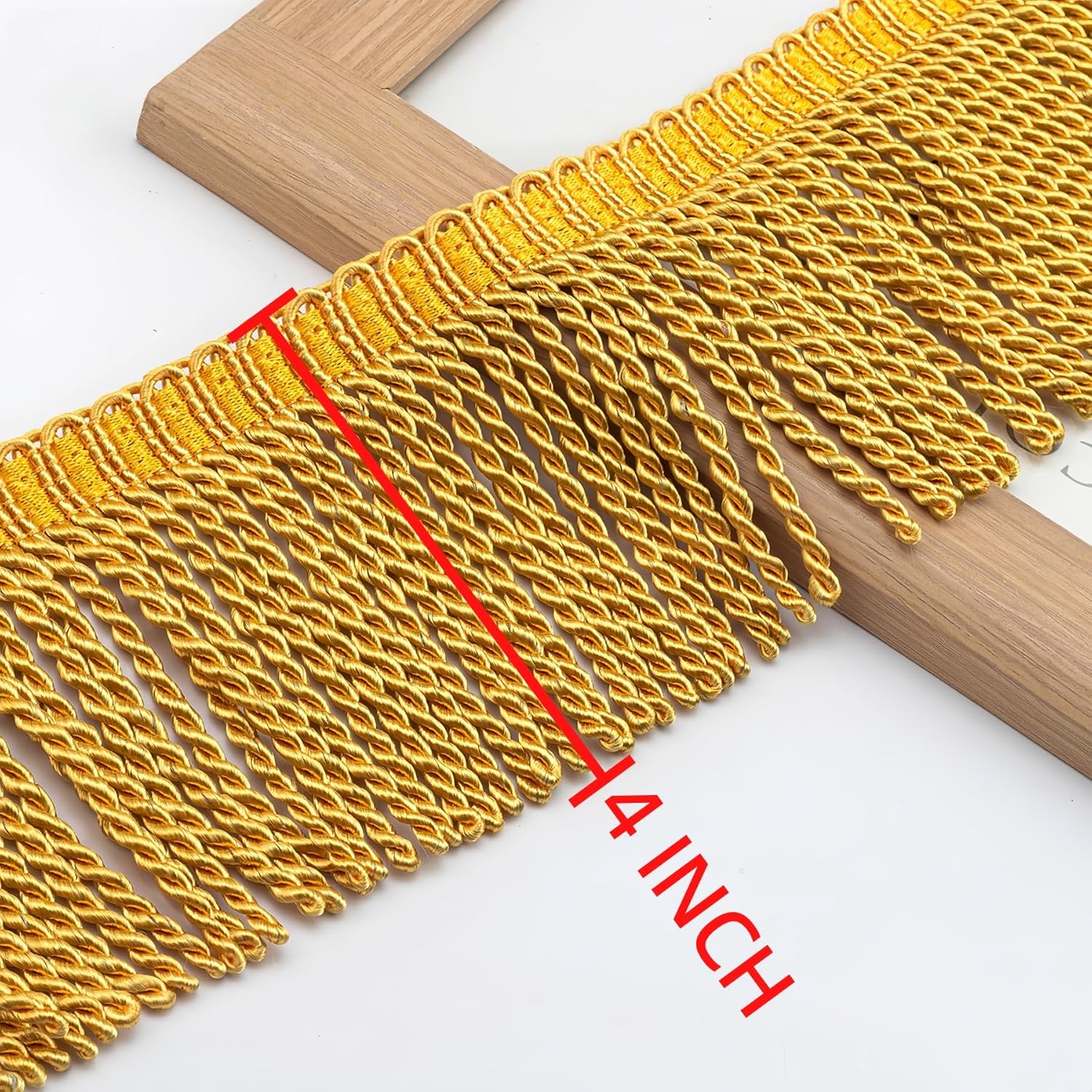 6.5 Yards x 4 Inches Curtain Fringes Bullion Fringe Trim, Sewing Fabric Tassel Trims Embellishments Curtain Weights Cloth Sofa Fringes for Cushions Lampshades Clothes (Khaki-White)