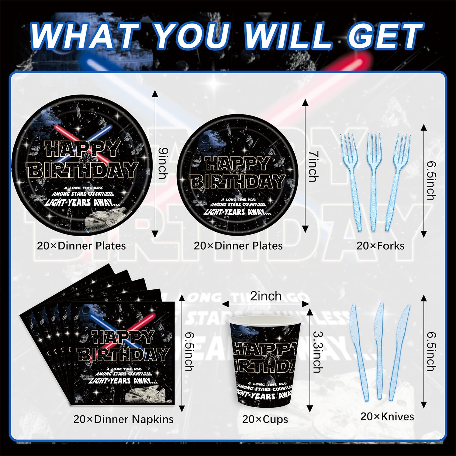 120PCS Galaxy Party Supplies, Including 20 Plates, 20 Napkins, 20 Disposable Paper Cups, 20 Forks, And 20 Knives, Star Birthday Party Decorations for 20 Guests image 2