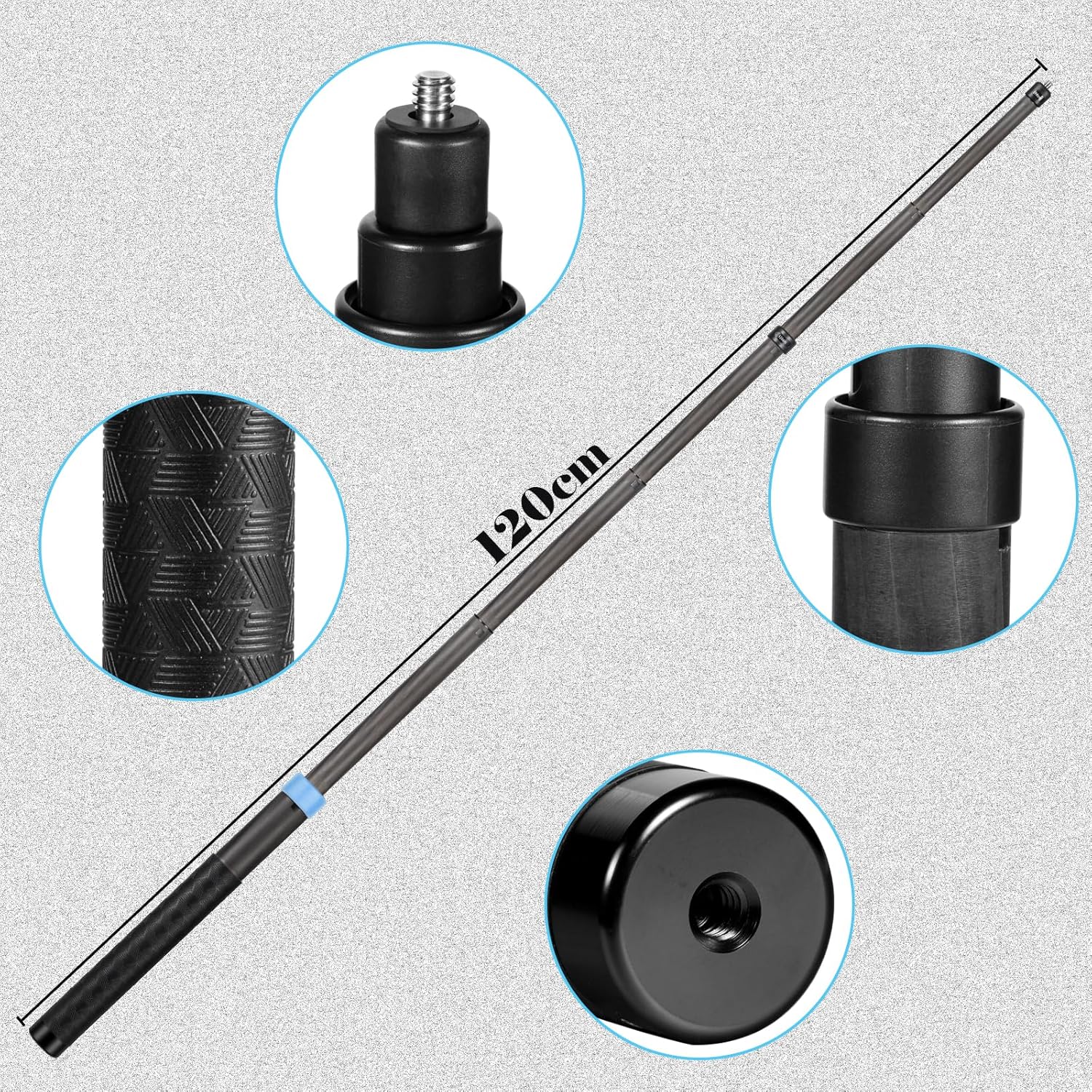 26cm exteded to1.2m (3.9ft) Long Invisible Carbon Fiber Selfie Stick for insta360 X5 x4 Insta 360 X5 x4 x3 x2 x one r rs Sport Camera Accessories (Blue)