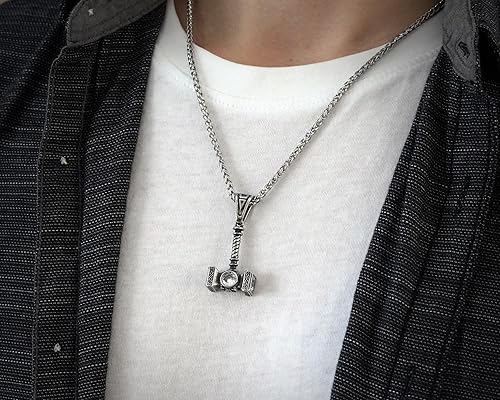 Miniatura 29 de Viking Thors Hammer Necklace Pendant - Vegvisir Aegishjalmur Helm of Awe Raven Huginn Muninn Pendant Necklace Amulet Talisman - Thor Necklace - Bear