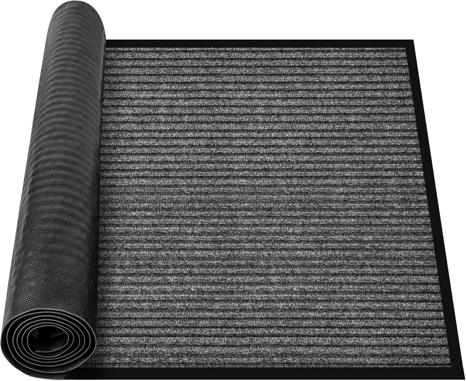 MYFAMIREA Commercial Floor Mat 3' x 10' Extra Large Front Door Industrial Rug Heavy Duty Brush Step Entrance Mat Weather Utility Rug with Non Slip Rubber Backing Low Profile for Entryway,Charcoal Grey