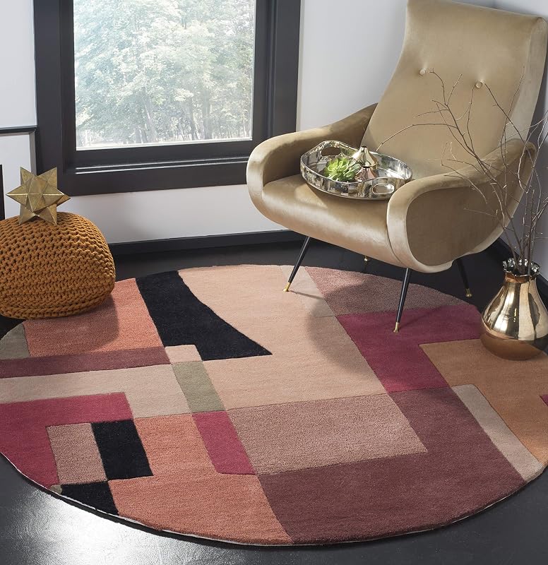 Rodeo Drive Collection Alfombra de área – 7'9" redonda, multicolor, hecha a mano de lana abstracta moderna de mediados de siglo, ideal para zonas de alto tráfico en sala de estar, dormitorio (RD868A)