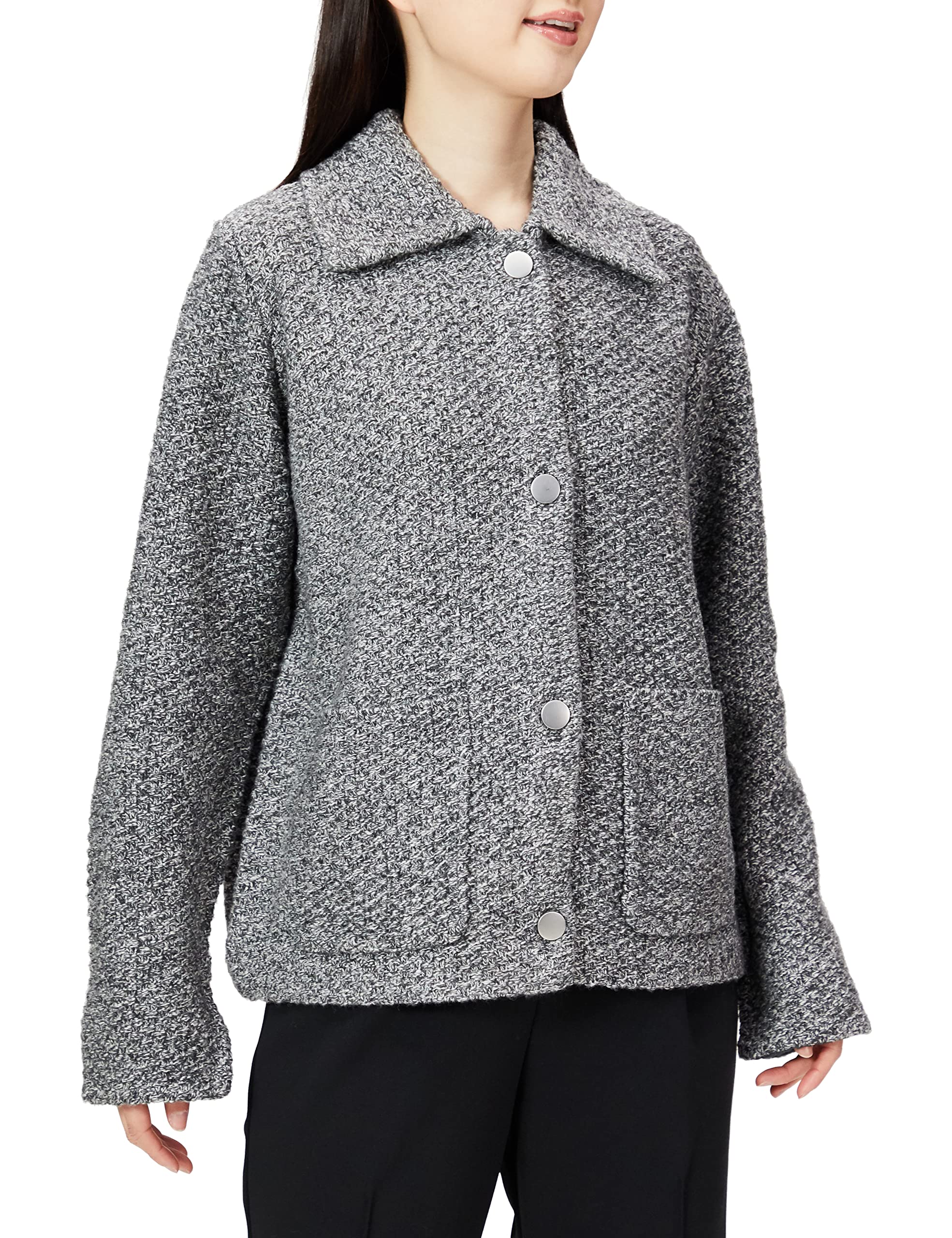 Amazon | [ミラオーウェン] ツイード風襟付きニットジャケット