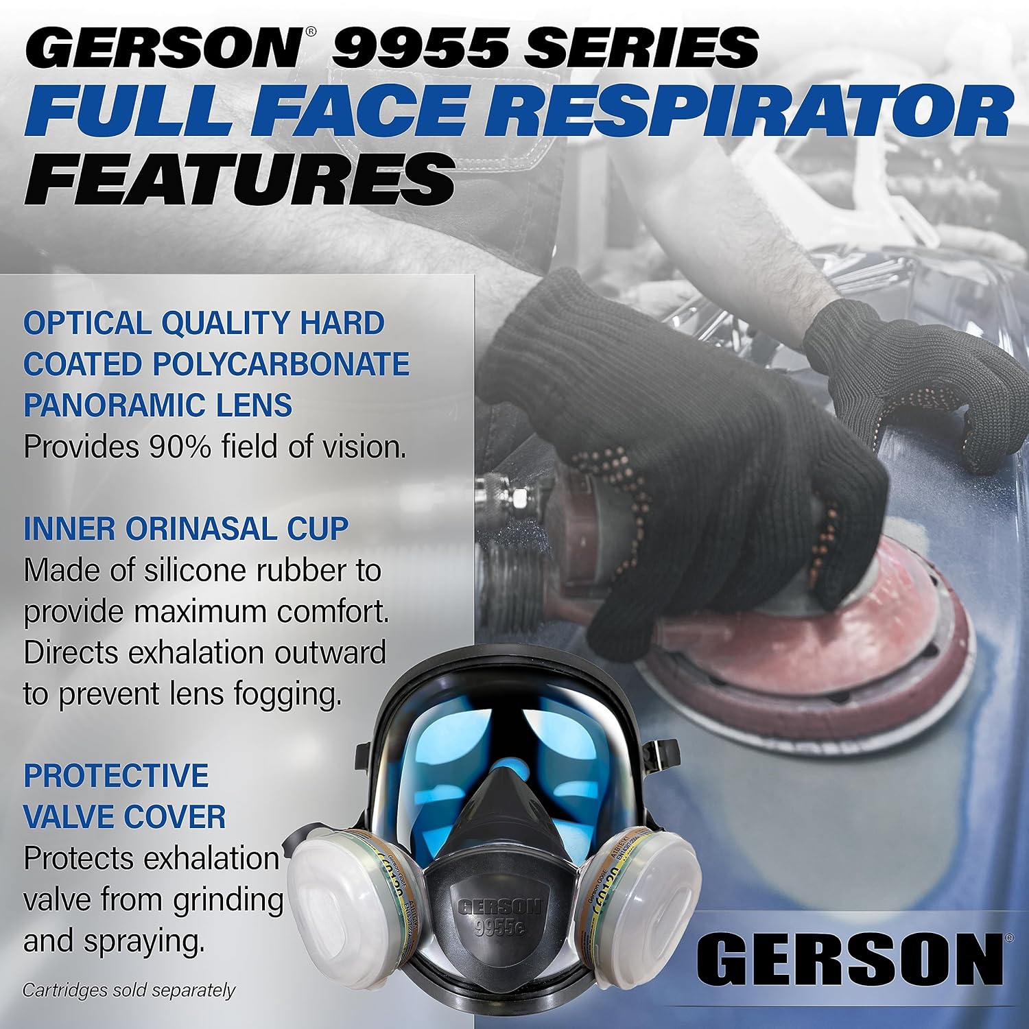 GERSON Silicone Full Face Respirator One Size Compatible With All Cartridges