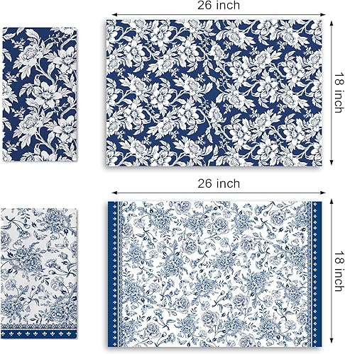 Miniatura 2 de Juego de 2 paños de cocina con flores vintage, toalla de mano retro azul blanco floral secado paño de cocina para primavera, verano, baño, retro