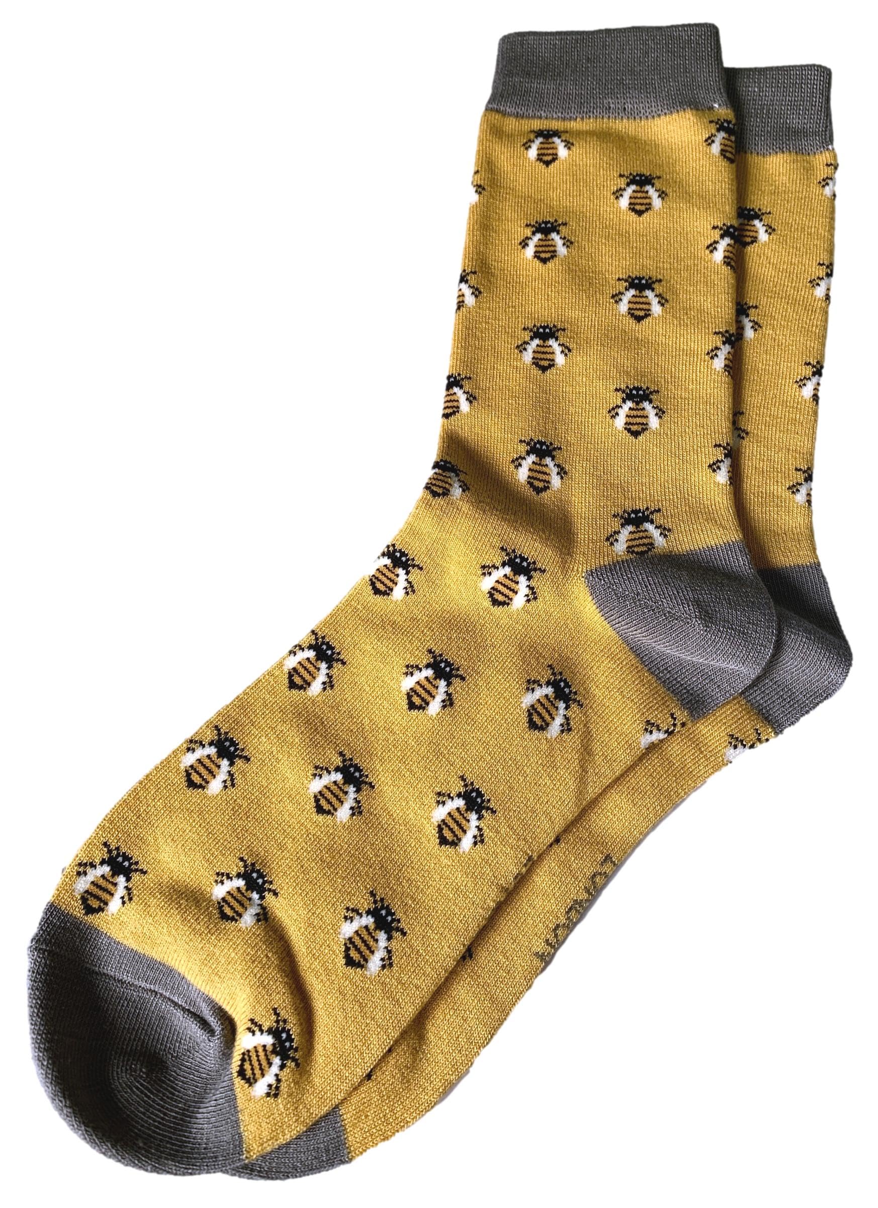 Purple Possum® Bee Socks Bumble Bees Yellow Grey Bamboo Cotton Blend Women's Novelty Socks Size 3-7