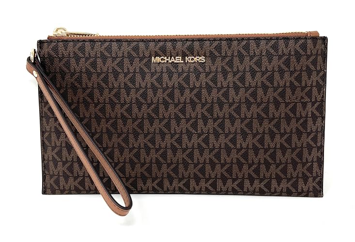 Michael Kors Pochette da polso Jet Set Travel Large in pelle marrone PVC, Pvc Marrone, Medium