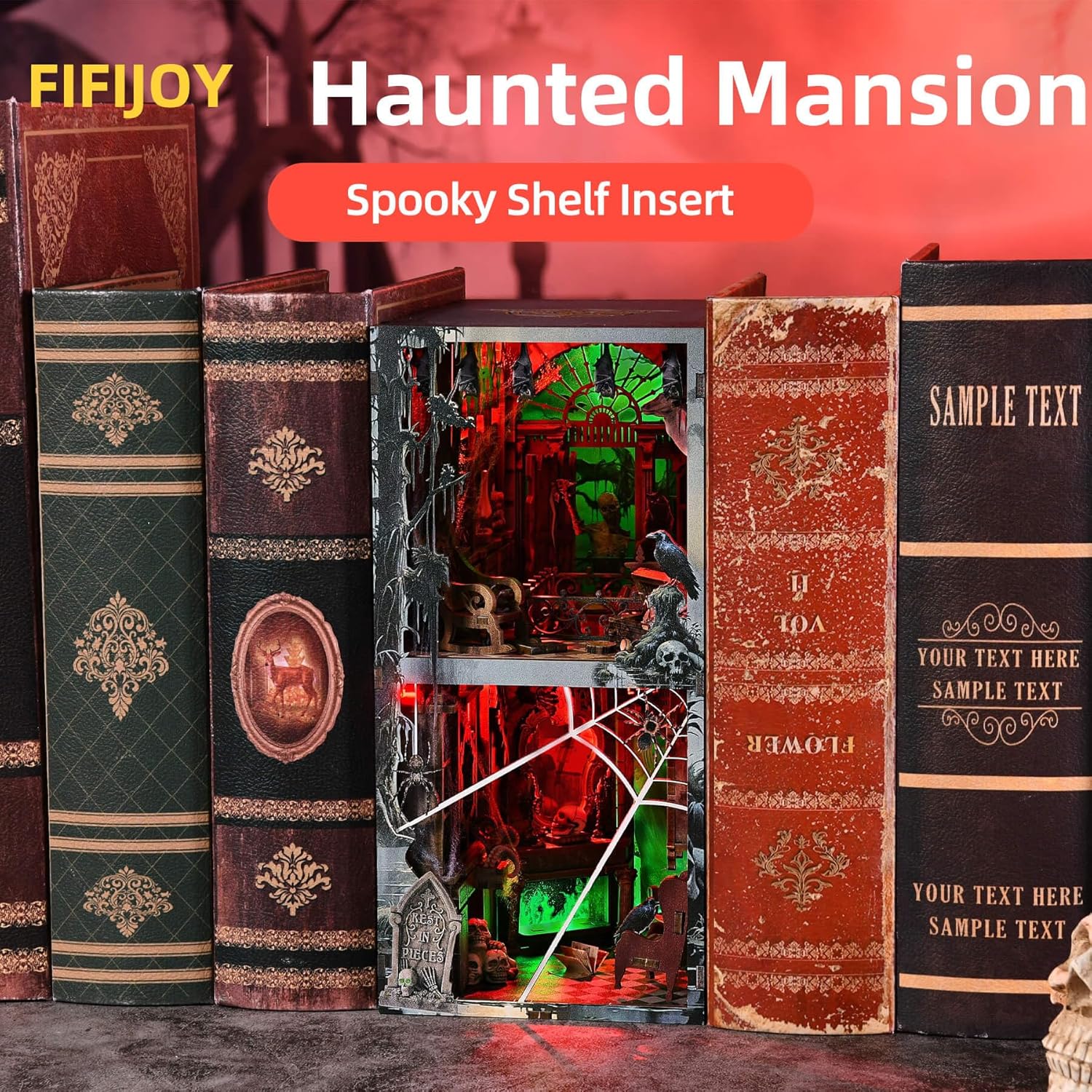 fifijoy Haunted House Halloween Book Nook Kit, Spooky Shelf Insert Bookshelf Diorama Horror Art Miniature Decor, Creepy Scary Wooden Puzzle Booknook (Haunted Mansion)