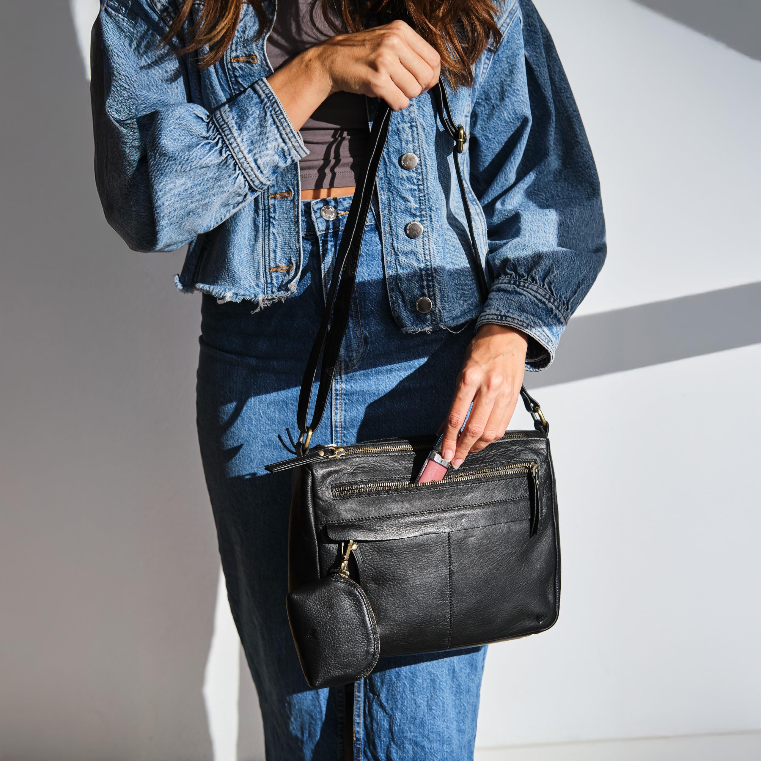 Leder Umhängetasche Damen Mittelgroß - Ledertasche Handgefertigt - Damen Tasche Mehreren Fächern - Crossbody Bag - Mehrere Reißverschlüsse -Hochwertige Handtaschen & Handbags for Women.