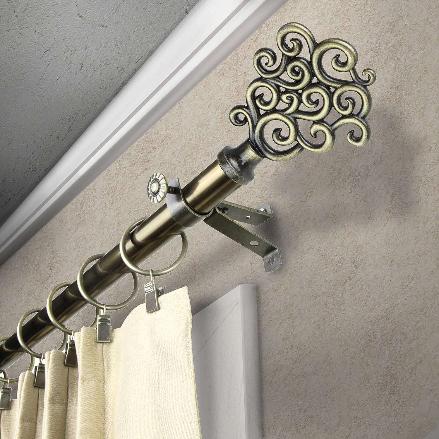 Rod Desyne Tidal Curtain Rod, 120"-170", Antique Brass