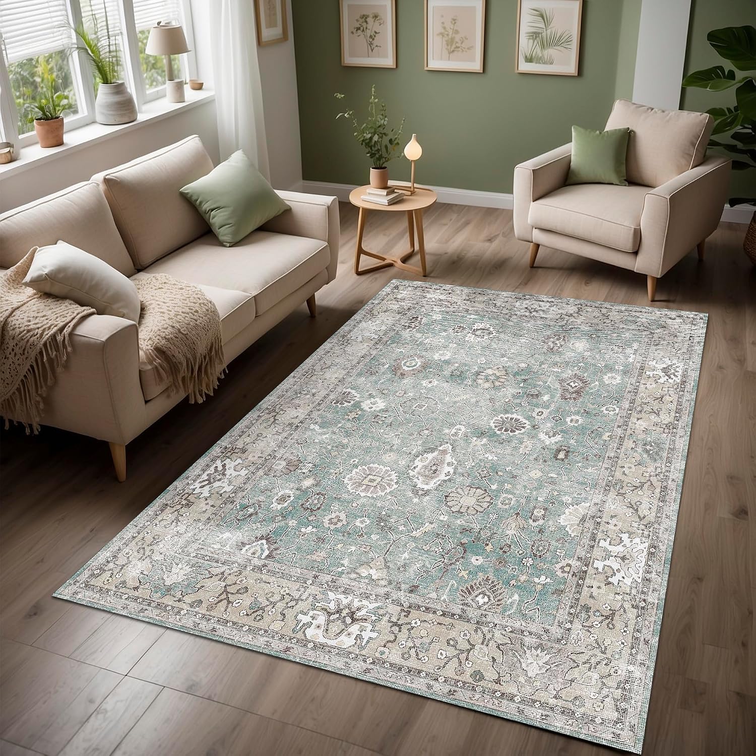 Latte Dizayn Zuleo Vintage Desenli Şönil Pamuk Tabanlı Yıkanabilir Kaymaz Antibakteriyel Salon Halısı 80x150