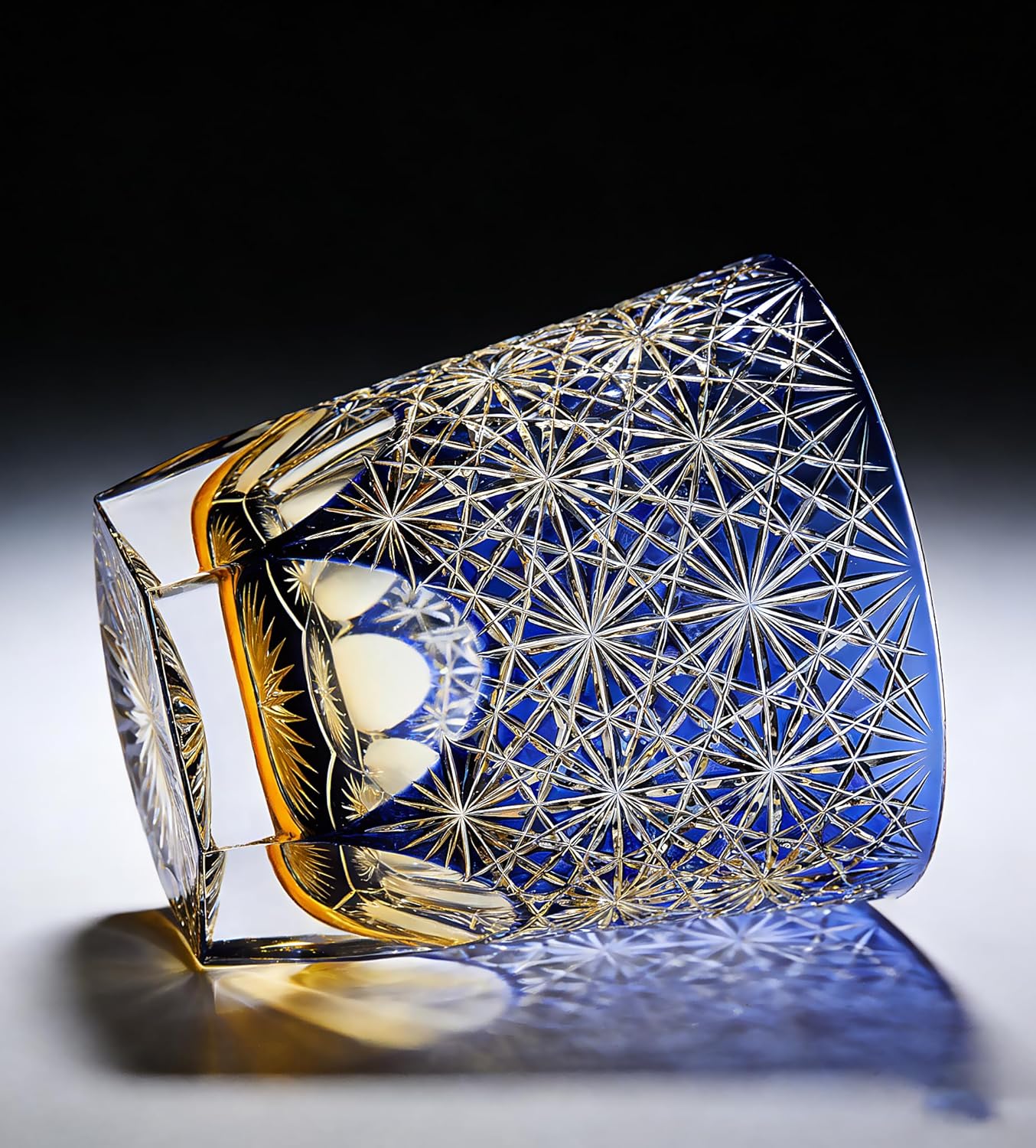 hand-cut Glass crystal cup perfect as a gift suitable for serving cocktails vodka and whiskeycomes with a Luxurious gift box and ribbon 9 oz (blue)