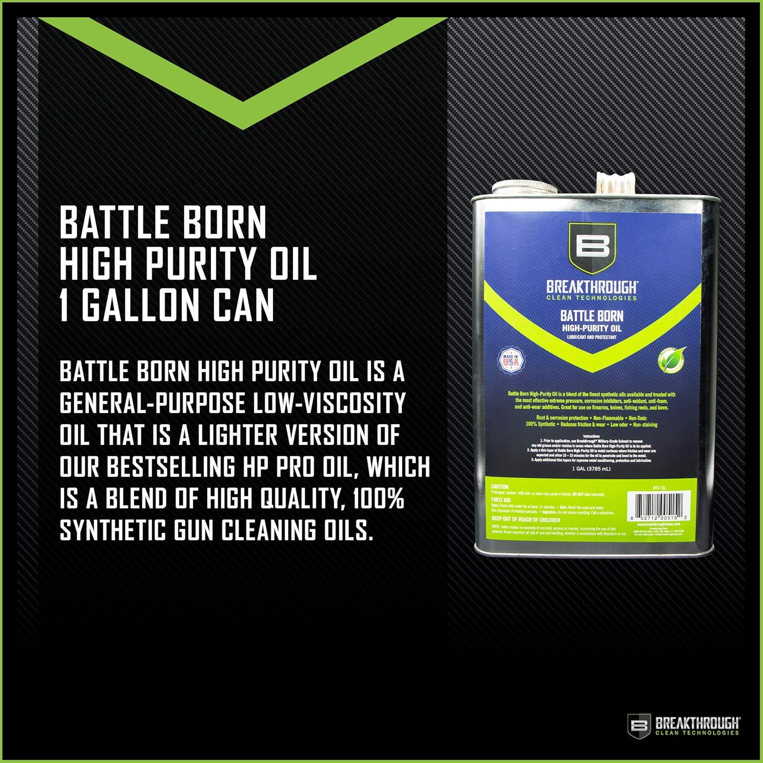 Breakthrough Clean Gun Lube - Battle Born High-Purity Gun Oil - Gun Cleaning Lubricant and Oil - Use on Equipment and Tools - 1 Gal