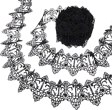 Black Lace Trim, Floral Embroidered Lace Trim, 1.6 Inch Wide x 5 Yards Lace Ribbon for Sewing, Crafts, Wedding Decoration & DIY