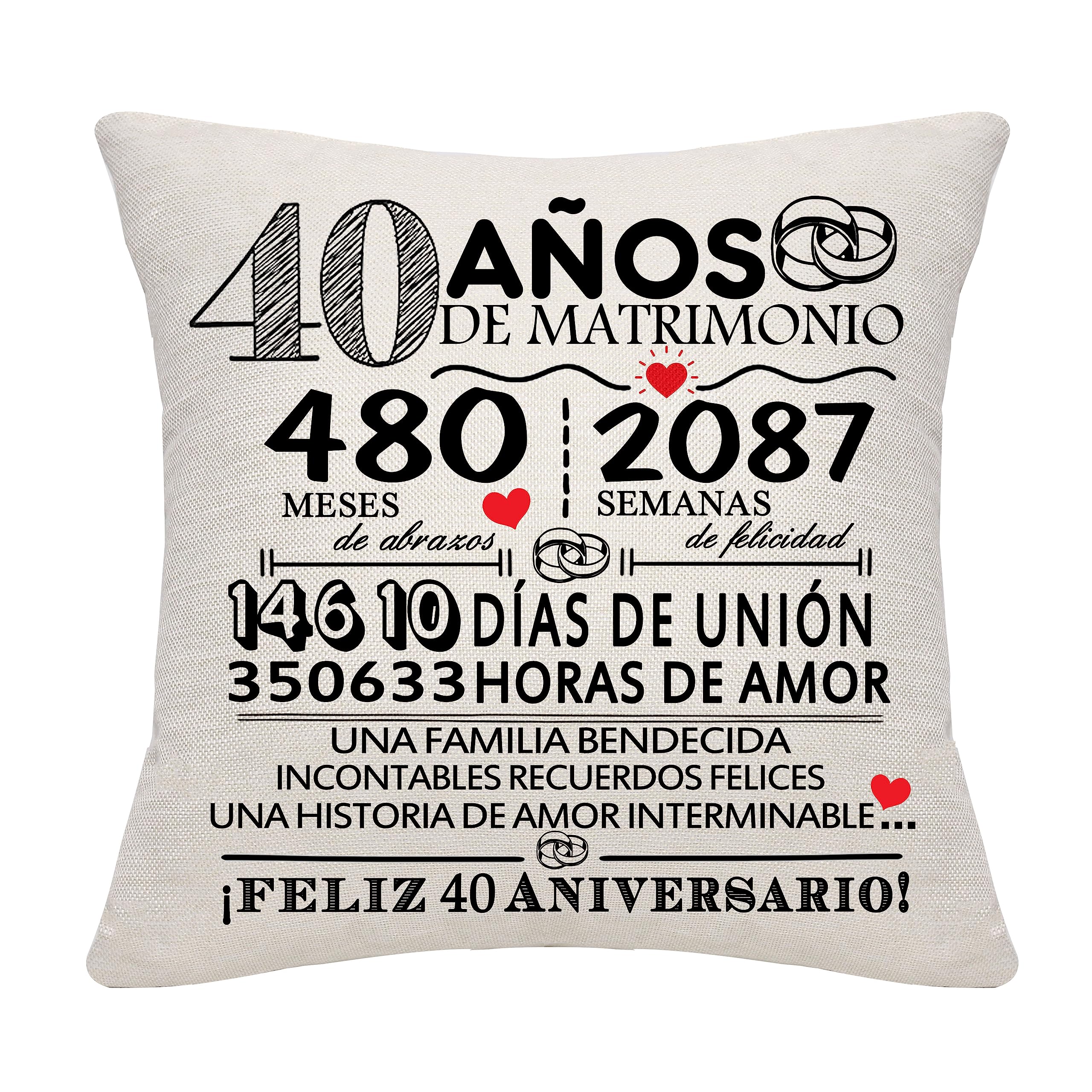 Gift 40 Years of Marriage 40th Wedding Anniversary Cushion Cover Souvenir Decoration Gift for Couples Parents Women Men Mom Dad Husband Wife Grandma Grandpa Uncle Friends(40th Anniversary)