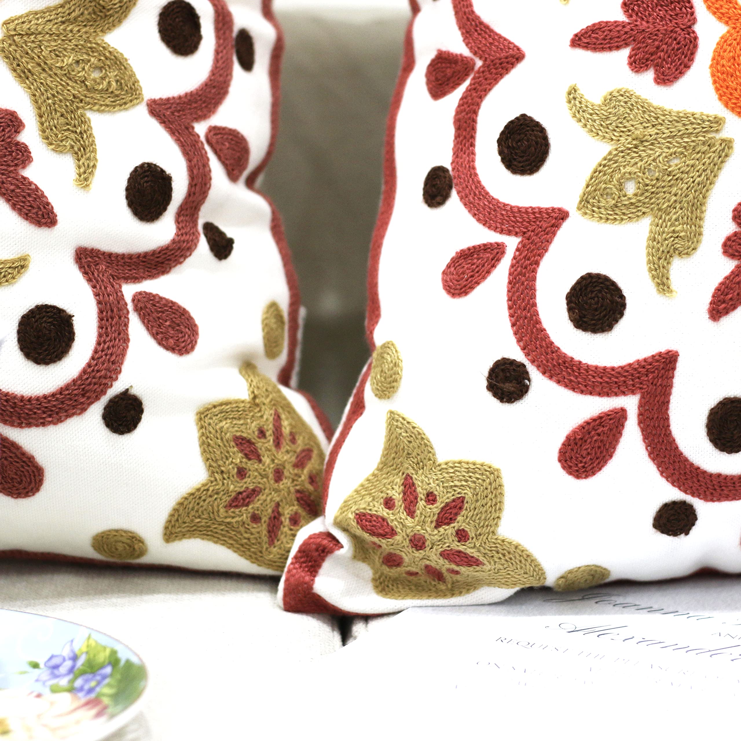 Awebest Embroidered Outdoor Yellow Pillows Covers 18x18 Summer Bohemian Throw Pillowcases Decorative Cushion for Home Couch Sofa Bed Living Room Farmhouse 2 Pcs