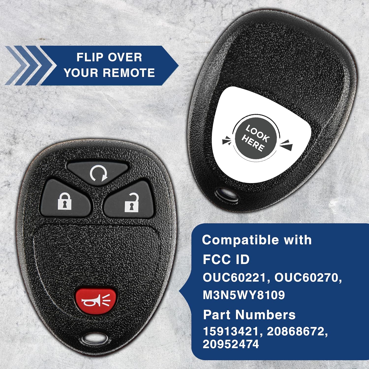 KeylessOption Keyless Entry Remote Control Car Key Fob Replacement for 15913421 with Key (Pack of 2)