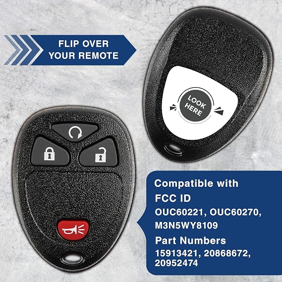 KeylessOption Keyless Entry Remote Control Car Key Fob Replacement for 15913421 with Key (Pack of 2)