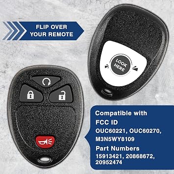 KeylessOption Keyless Entry Remote Control Car Key Fob Replacement for 15913421 with Key (Pack of 2)