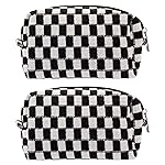 PAZIMIIK Checkered Makeup Bag for Purse Portable Zipper Make Up Pouch Small Cosmetic Case for Travel Accessories (2PCS Black)