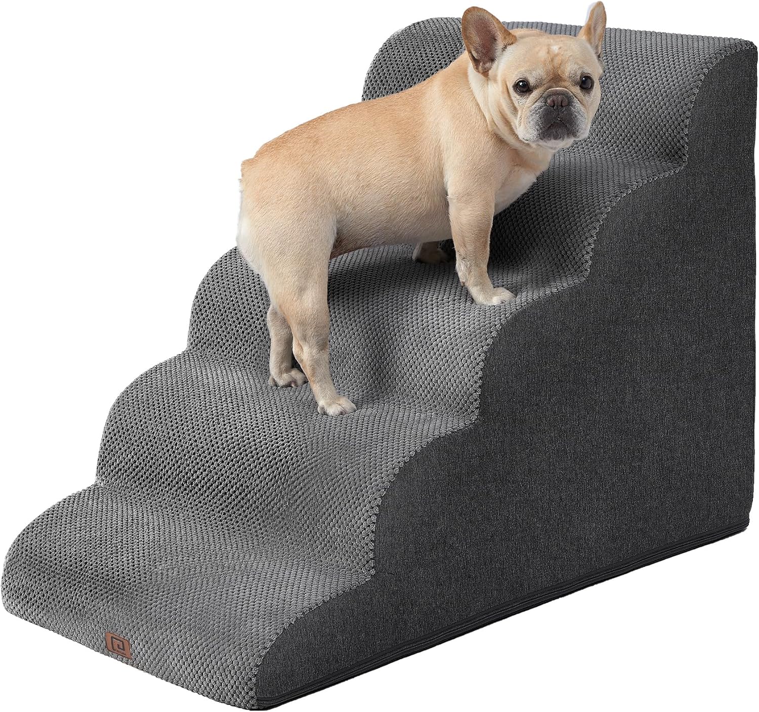 EHEYCIGA Curved Dog Stairs Ramp for High Beds, 5-Step Extra Wide Dog Steps for Small Dogs and Cats, Pet Stairs for High Bed Climbing, Non-Slip Balanced Pet Step Indoor, Grey