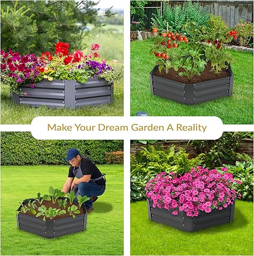 Miniatura 167 de Sunnydaze Cama de jardín de metal elevada de 11.75 pulgadas de alto, cama de jardín elevada galvanizada para exteriores para verduras y flores