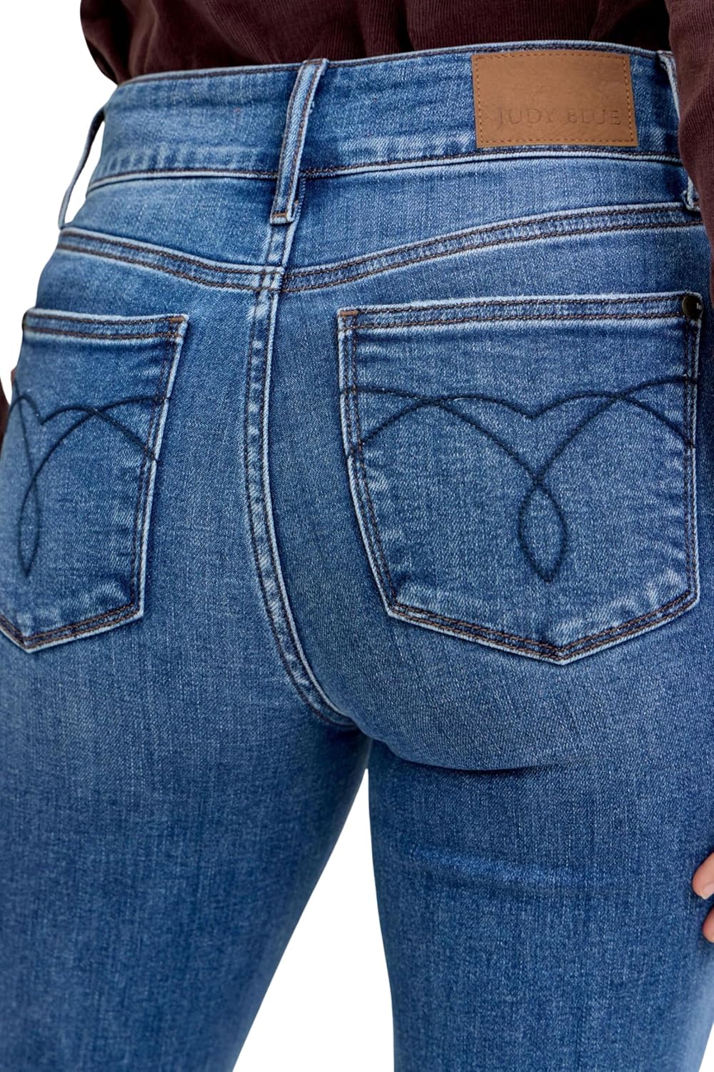 Judy Blue レディース ハイウエスト ブーツカットジーンズ &ndash; ダブルボタンWB、ほつれ裾、ストレッチデニム、股下81.3