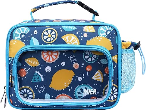 MIER Bolsas de almuerzo para niños y niñas pequeños, bonita lonchera aislada, kit de lonchera escolar con soporte externo para botella de
